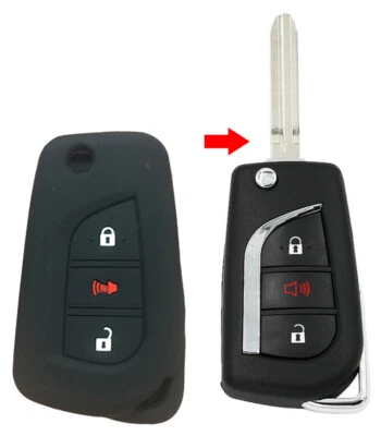 Funda de silicona para llavero remoto abatible 3 botones Fit TOYOTA RAV4 C-HR Corolla Foto 1 de 4