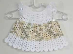 New Handmade Crochet Size 3-6 Months Yellow White Cap Sleeves Dress - Bild 1 von 1
