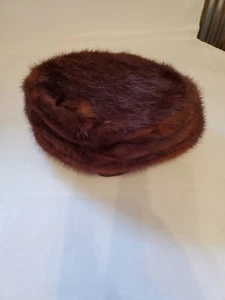 Vintage Faux Mink Box Hat Designed by Lora Brown Fur - Picture 1 of 5