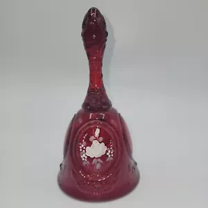 Fenton Cranberry Glas Glocke Blumen Etikett handbemalt signiert Fleming - Bild 1 von 8