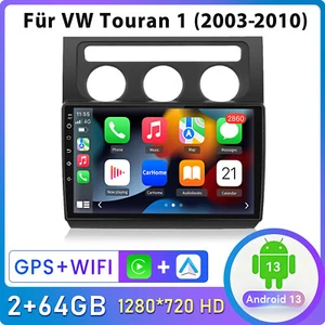 2+64G Carplay 10" Android 13 Autoradio Für VW Touran 1 2003-2010 GPS Nav BT DAB+ - Bild 1 von 12