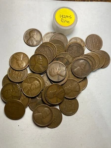 1924-S LINCOLN WHEAT CENT PENNY ROLL HIGH GRADE, 50 coins, all coins "FINE" - Picture 1 of 5