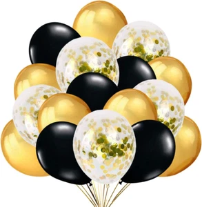Silvester Deko 50 Luftballons Gold Schwarz Mit Gold Konfetti Ballons Für Deko Pa - Bild 1 von 12