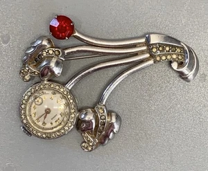 HARMAN Art Deco antike Rubin Strass Paste Ansteckuhr Brosche funktioniert nicht - Bild 1 von 13