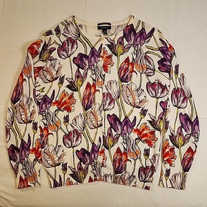 Cárdigan Suéter Lands' End Abotonado Algodón Supima Acuarela Floral M (10-12) - Imagen 1 de 10