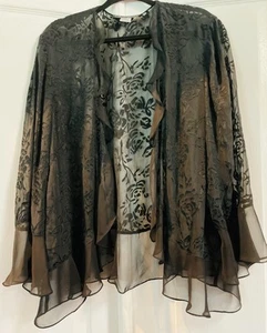 Alex Evenings transparente Bluse Damen Large schwarz Burnout Blumen Rüschen elegant Top - Bild 1 von 15