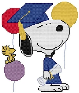 CROSS STITCH+ CRAFT PATTERN Snoopy Dog Graduation Cap Gown Woodstock College - Picture 1 of 18