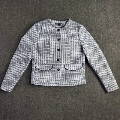 Chaqueta Blazer Brooks Brothers Mujer Talla 8 Blanco Azul Floral Jacquard Recortado Foto 1 de 4