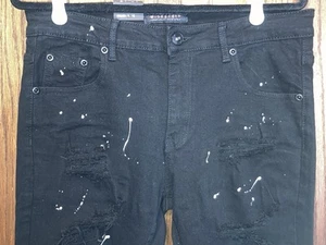 Mens M. Society 34x30 Skinny Jeans Black Stretch Distressed White Paint Splatter - Picture 1 of 18