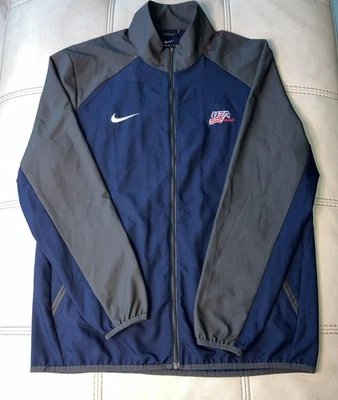 Jaqueta corta-vento Nike Dri fit EUA hóquei zíper completo L azul marinho/logotipo bordado - Imagem 1 de 4