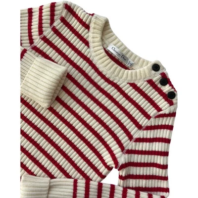 Suéter Christian Dior Paris Rojo Crema Rayas Tejido Botón Italia Talla 40 8-10 Lana Foto 1 de 4