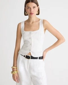 J Crew Womens Scoop Neck Linen Blend Vest Top Sz 2 White 90s Minimalist Preppy - Picture 1 of 7