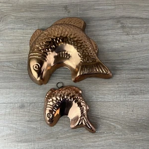 Menge 2 Vintage Kupfer Fisch Gelee/Kuchen Formen Küche Wand Dekor - Bild 1 von 20