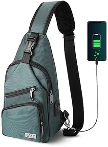 Green Crossbody Sling Bag Men & Women, Casual Shoulder Backpack, Chest Daypack - Picture 1 of 12