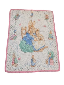 Vintage Tale Of Peter Rabbit Beatrix Potter Baby Krippe Decke Quilt Rosa - Bild 1 von 4