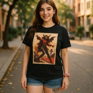 Demon Lady Gothic Graphic Tee Heavy Cotton Shirt, Alternative Style Horror Theme - Picture 1 of 47