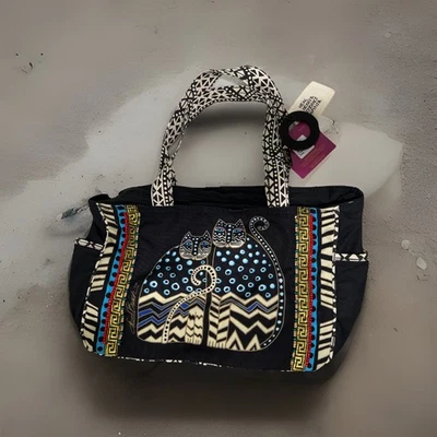 Polka Dot Gatos Cats Laurel Burch Medium Canvas Cotton Tote Bag - Image 1 of 4