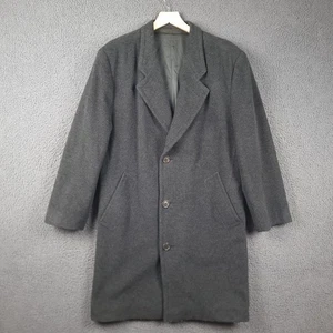 Vintage HUGO BOSS Coat Mens L Large Charcoal Pure Wool Long Overcoat Lined 90s - Picture 1 of 14