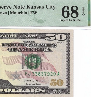 2017A $50 KANSAS CITY FRN. PMG SUPERB GEM Uncirculated 68 EPQ Banknote. TOP POP - Image 1 of 4