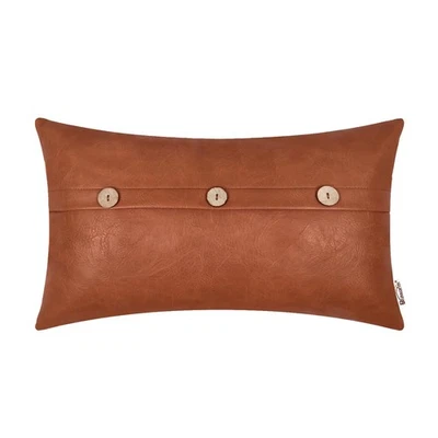 Leather Throw Pillow Covers 12 X 20 Inches - Cognac Faux Leather Pillow Cover... - Image 1 of 4