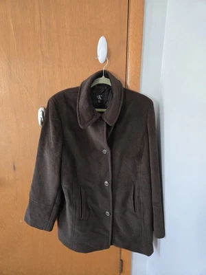 Calvin Klein Womens L Brown Black Angora Wool Blend Button Up Pea Coat 1803 - Image 1 of 4