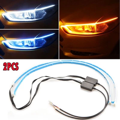 2x LED DRL Light Amber Turn Signal Strip Sequential Flexible Headlight Flow 60CM - Image 1 of 4