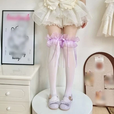 Японские женские носки Лолита до колена с оборками бант сладкие носки JK - Изображение 1 из 4
