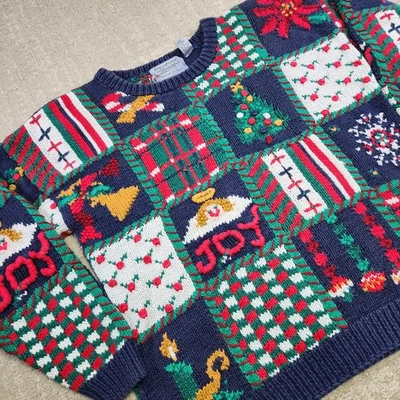 Suéter Vintage Navidad Mujer Mediano 3D Tejido a Mano Firma Vacaciones Algodón  Foto 1 de 4