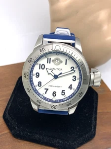 Reloj Hombre Nautica N14524 Cuarzo Blanco Azul Banda Goma 46mm - Imagen 1 de 13