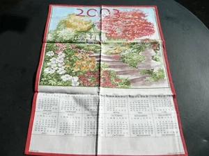 1 torchon  vintage en coton  calendrier 2003 à décors de jardin - Picture 1 of 4