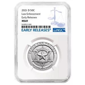 2021-D UNC Clad 50c National Law Enforcement Half NGC MS69 ER Blue Label - Picture 1 of 2