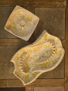 Vintage Ceramic Splatterware 2 Peice  Ashtray Set Retro Unique Disco✌️Hippie✌️ - Picture 1 of 10