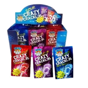 TNT Sour Crazy Crackles 10g x 36 Popping Candy Lollipop Halloween Treat Favours - Picture 1 of 6