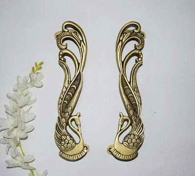 Juego de tiradores de puerta de pájaro de latón de 11 pulgadas diseño de pavo real exquisita manija de puerta EK583  Foto 1 de 4