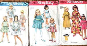 3x Vintage Simplicity Patterns 8570 8714 9344 Mädchen KLEIDER und MÄNTEL Gr. 7 ungeschnitten - Bild 1 von 1