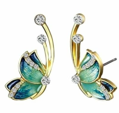 Vendedor de Estados Unidos Betsey Johnson Cristal Mariposa Pendientes Azul Verde Naranja Moda  Foto 1 de 4
