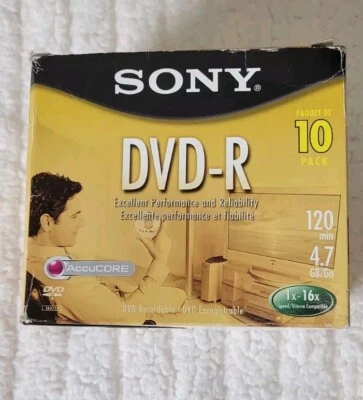 Sony DVD-R 16x 4.7GB 120 Minute Blank Disc 10-Pack New Sealed  - Image 1 of 3