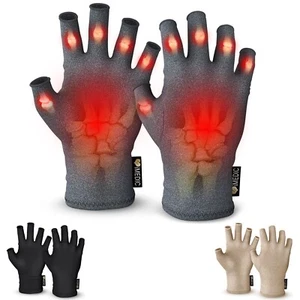 Anti Arthritis Gloves Compression Fingerless Support Hand Rheumatoid Pain Relief - Picture 1 of 48