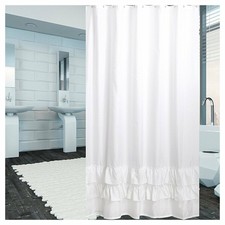 Yuunity Ruffle Shower Curtain Polyester Fabric Mildew 72x80-White
