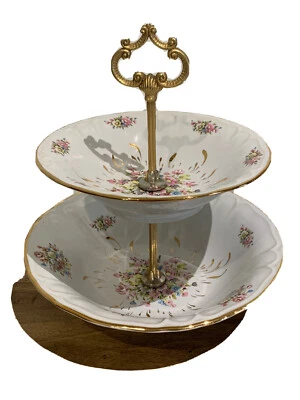 Vaisselle Vintage Fleur Doré Serviteur Plat service Porcelaine France Revol - Photo 1/4