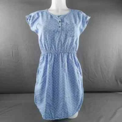 Vestido Para Mujer XS Azul Floral Cambray Denim Manga Abullonada Botón Informal Cottagecore Foto 1 de 4