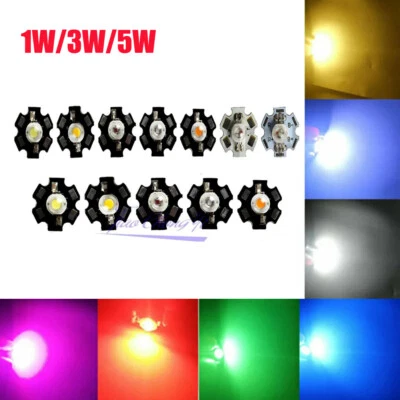 1W 3W Watt High Power LED SMD Chip UV White Blue Deep Red RGB Beads 20mm PCB - Image 1 of 4