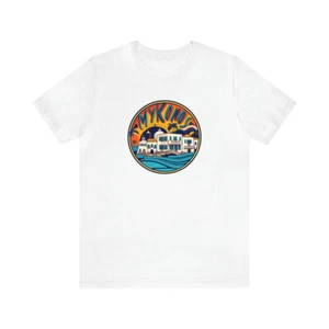 Mykonos Griechenland 1980er Reise Urlaub inspiriert TShirt Unisex Kurzarm T-Shirt - Bild 1 von 45