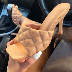 Modische dünne hochhackige Hausschuhe Damen-Slipper Pantoletten Sandalen mit eckiger Zehenpartie - Bild 1 von 6