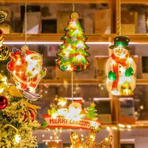 Christmas Window Hanging LED Lamp Light Xmas Ornament Suction Cup Battery Decor - Picture 1 of 20
