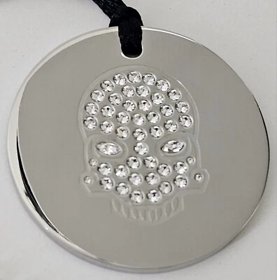 Swatch Skull Coin Round Pendant Necklace Rhinestones Stainless Steel JPM071-U - Image 1 of 4