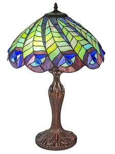 59cm High x 40cm Dia Tiffany Style Peacock Feather Design Table Lamp. Incl Bulb - Picture 1 of 5