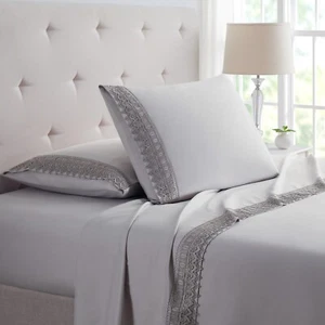 Bamboo Comfort Lace Crochet Embroidery 4-Piece Bed Sheet Set - Picture 1 of 19