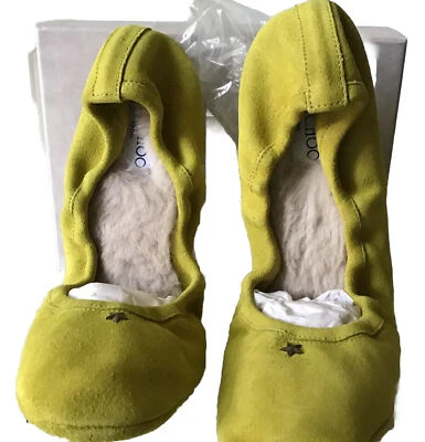 NWB Jimmy Choo Parlour Star Shimmer Suede Yellow Shearling Ballet Slipper Sz 9.5 - Image 1 of 4