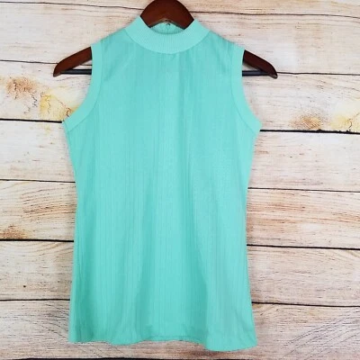Top True Vintage Mujer Talla S Verde Menta Aqua Modesto Sin Mangas Líneas Verticales Foto 1 de 4